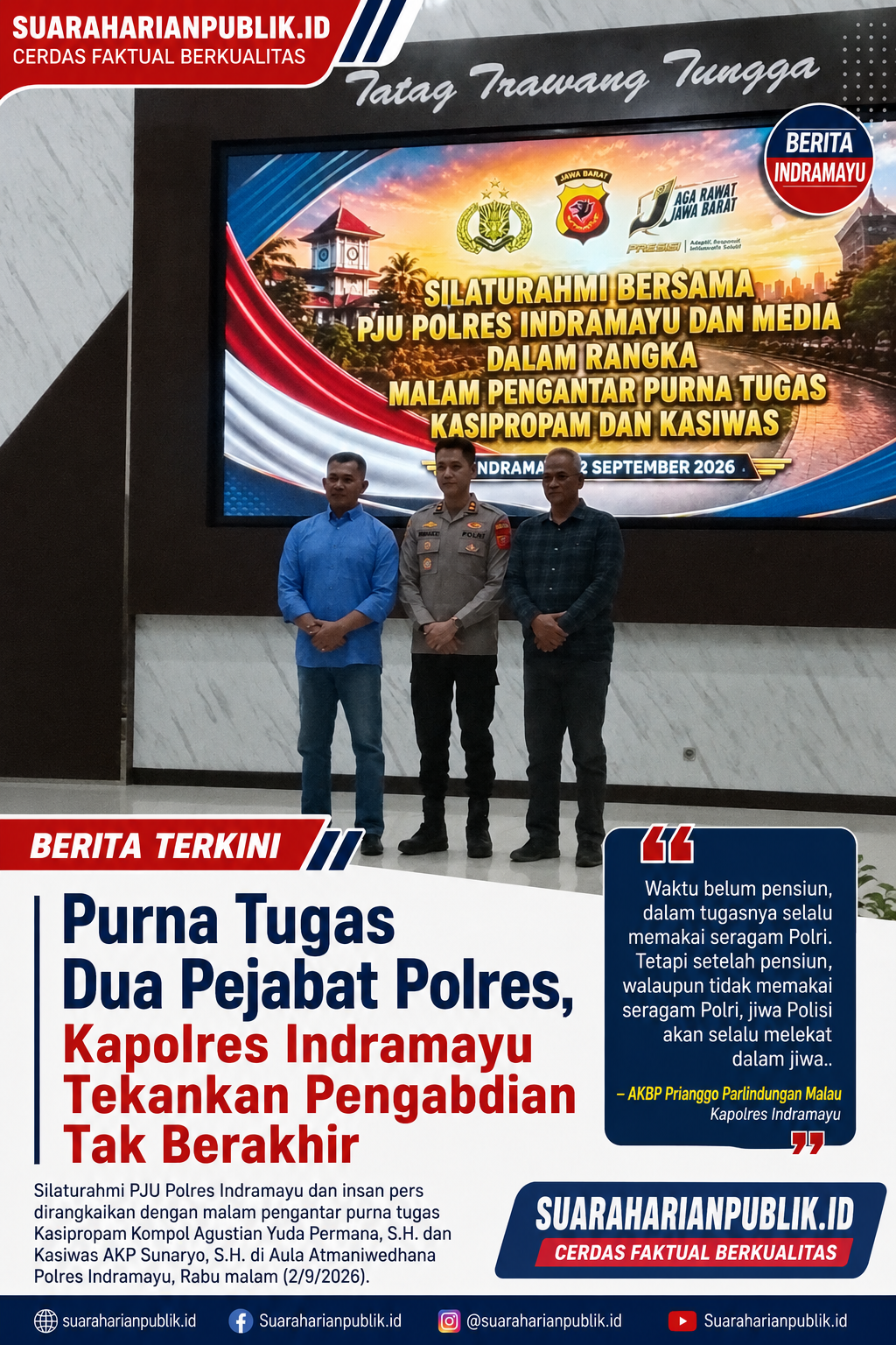 Purna Tugas Dua Pejabat Polres, Kapolres Indramayu Tekankan Pengabdian Tak Berakhir